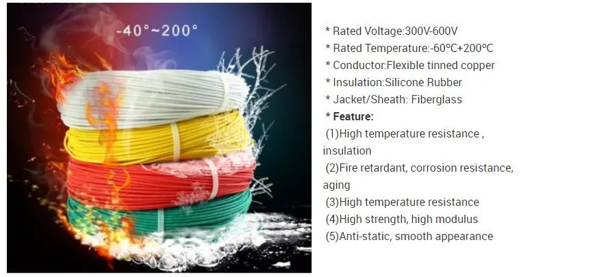 UL3122 26 AWG 300V/200c Silicon Rubber Fiber Glass Braid Wire Tinned Copper for Home Appliance, Heater, Lighting